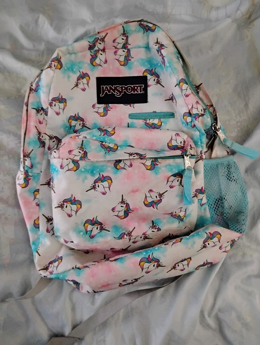 Jansport Unicorn Print Backpack in Pastel Pink & Teal
